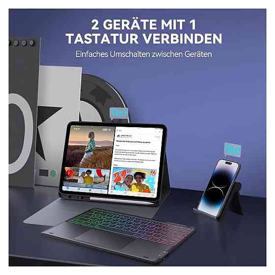 Чохол-клавіатура Earto для iPad Air 13 / iPad Pro 12.9 Чорний QWERTZ 3-зонне підсвічування 7 кольорів та тачпад Київ