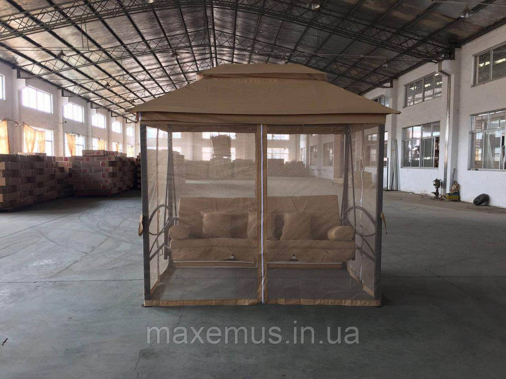 Садовые качели Bonro JD3060 4-х местная раскладная с навесом и москитной сеткой для сада и террасы коричневая Мостиська - фото 3