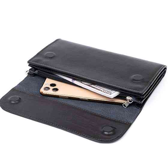 Горизонтальная барсетка-клатч мужская в гладкой коже GRANDE PELLE 11298 Черная Киев