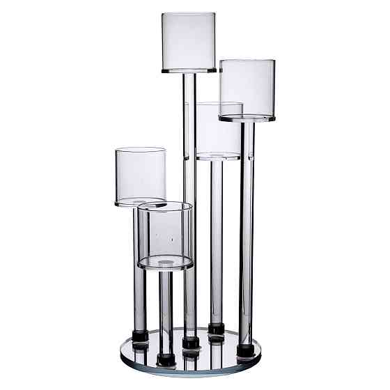 Yiwu Підсвічник скляний на 5 свічок 16×38 см підсвічник декоративний прозорий на ніжці HP-4-14 Коломия