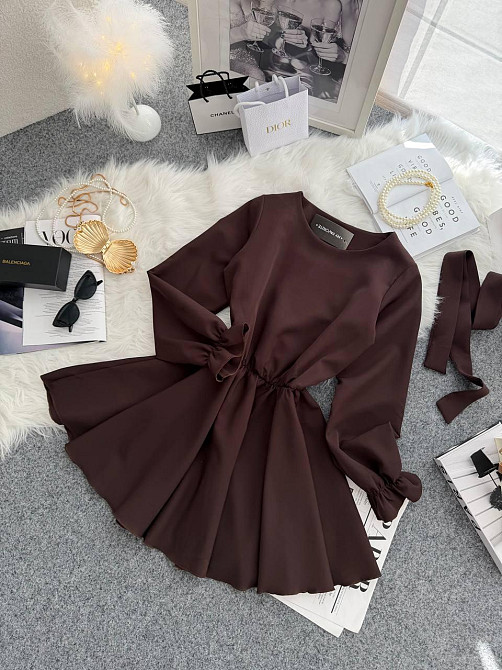 Жіноче романтичне мініплаття з поясом креп костюмка Шоколад, 50/52 Одеса - фото 3