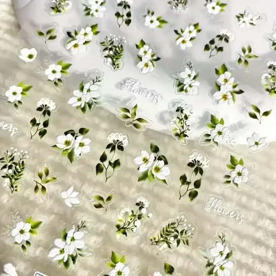 5D стікери для манікюру “Весняне цвітіння” – жасмін і зелене листя Київ