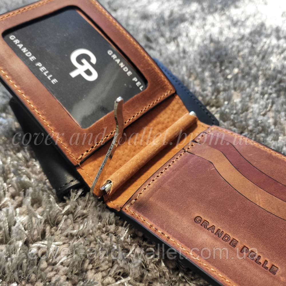 Кожаный зажим для денег с окном для документов Grande Pelle цвет терракота Киев - изображение 4