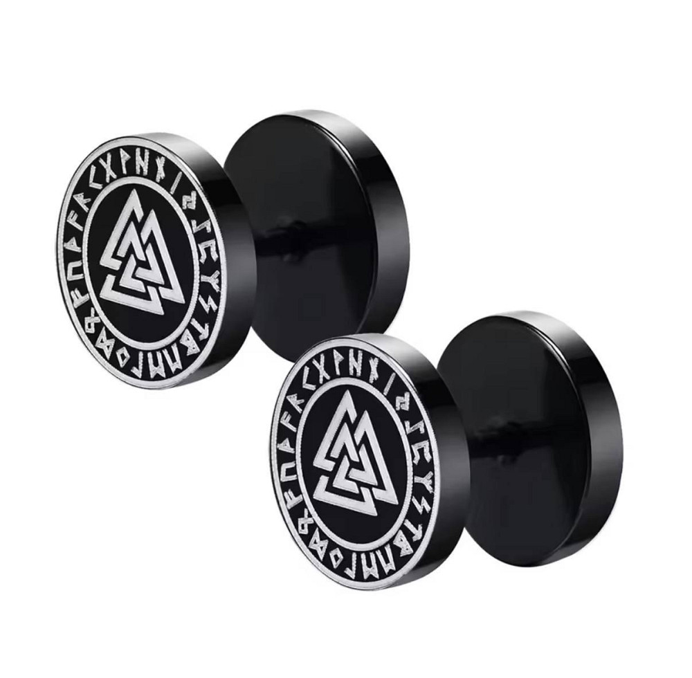 Серьги с Валькнутом и рунами — мужские пусеты из нержавеющей стали Київ - фото 1