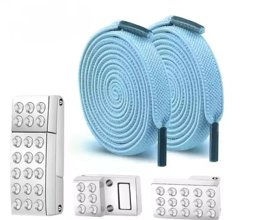 Шнурки еластичні без зав'язок з магнітною застібкою зі стразами Блакитний Смела - изображение 1