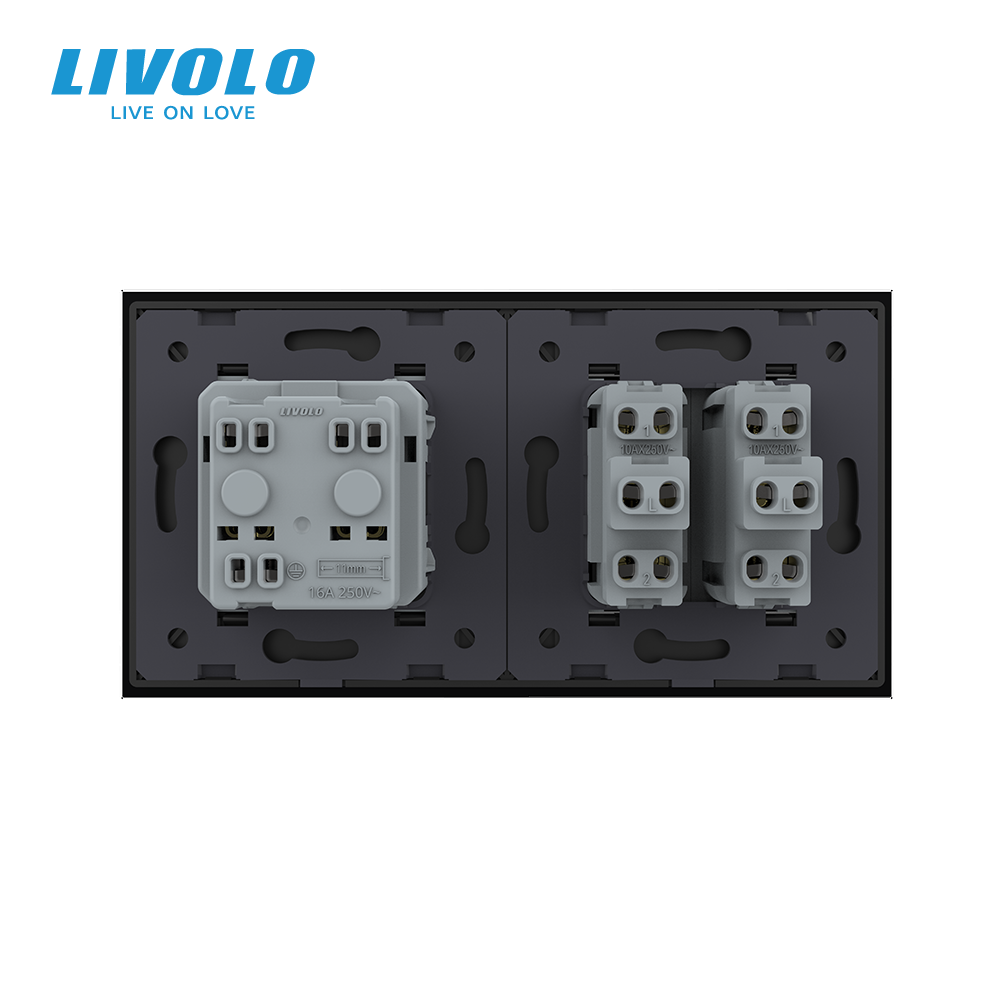 LIVOLO Двоклавішний вимикач з розеткою Livolo чорний скло (VL-C7C1EUK2-12) Коломия - фото 6