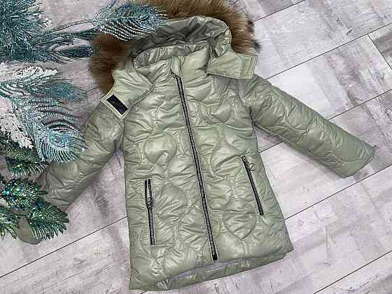 Зимняя курточка на девочку в зеленом цвете 140 Николаев