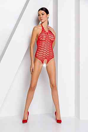Бодістокінг у велику сітку Passion BS087 red, відкрита спина, халтер, з доступом Sex Aura Київ