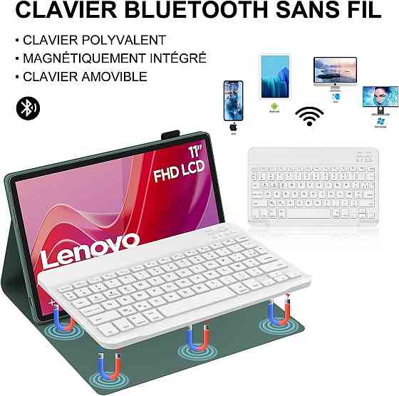 Чехол с Bluetooth клавиатурой для Lenovo Tab M11 11” 2024 TB330XU TB330FU беспроводная магнитная AZERTY зеленый Киев