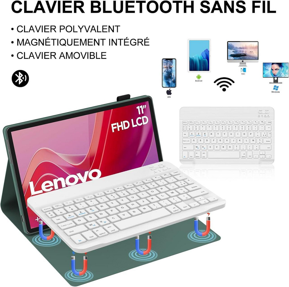 Чехол с Bluetooth клавиатурой для Lenovo Tab M11 11” 2024 TB330XU TB330FU беспроводная магнитная AZERTY зеленый Киев - изображение 3