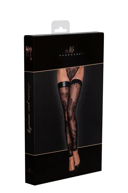 Панчохи Noir Handmade F243 Tulle stockings with patterned flock embroidery - XL Львов - изображение 6