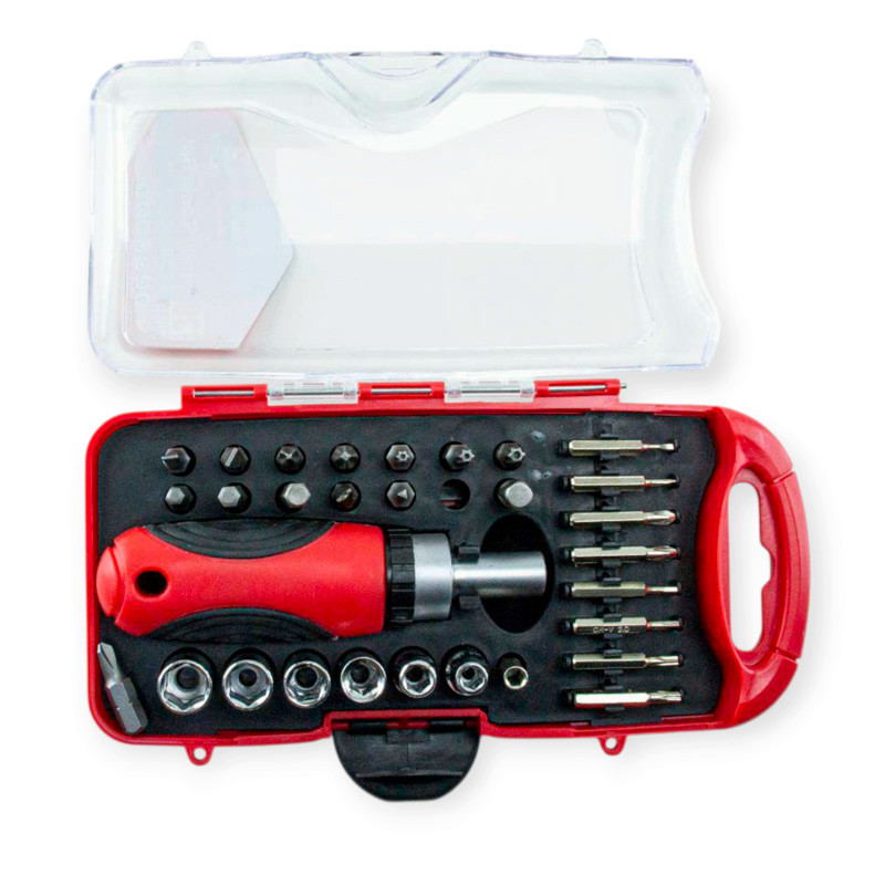 Викрутка з бітами та головками 1/4" 30 шт CrV тріскаточна (футляр) Мукачево - фото 1