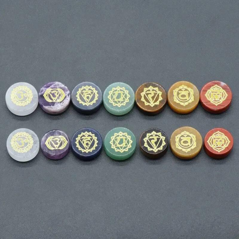 Набор натуральных кристаллов круглой формы для 7 чакр с санскритскими символами. Киев - изображение 4