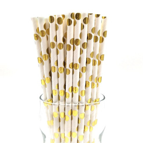 Коктейльні трубочки у горошок 25 штук 20 см золотисто-білий Київ - фото 2
