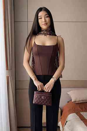 Жіночий романтичний стильний корсет із зав'язками щільний атлас Шоколад, S/M Одеса