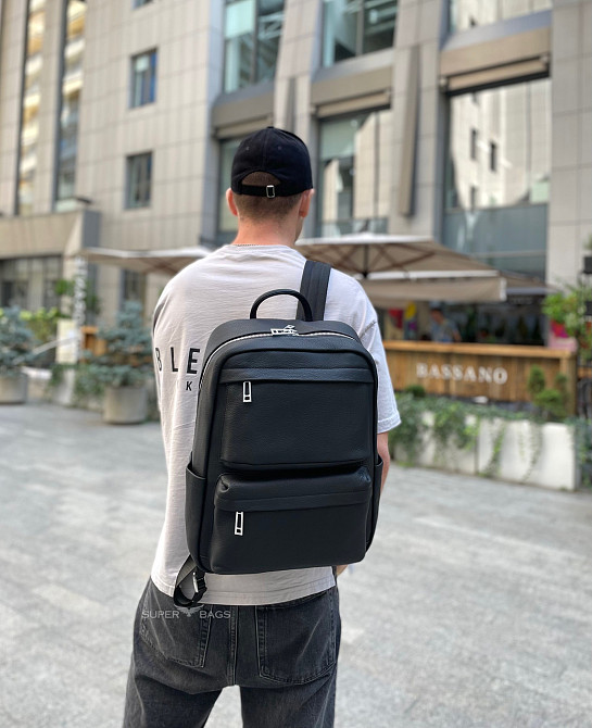 Чоловічий рюкзак для ноутбука та поїздок з натуральної шкіри 40х30х16, сумка наплічна Tiding Bag, чорна Кам'янське - фото 8