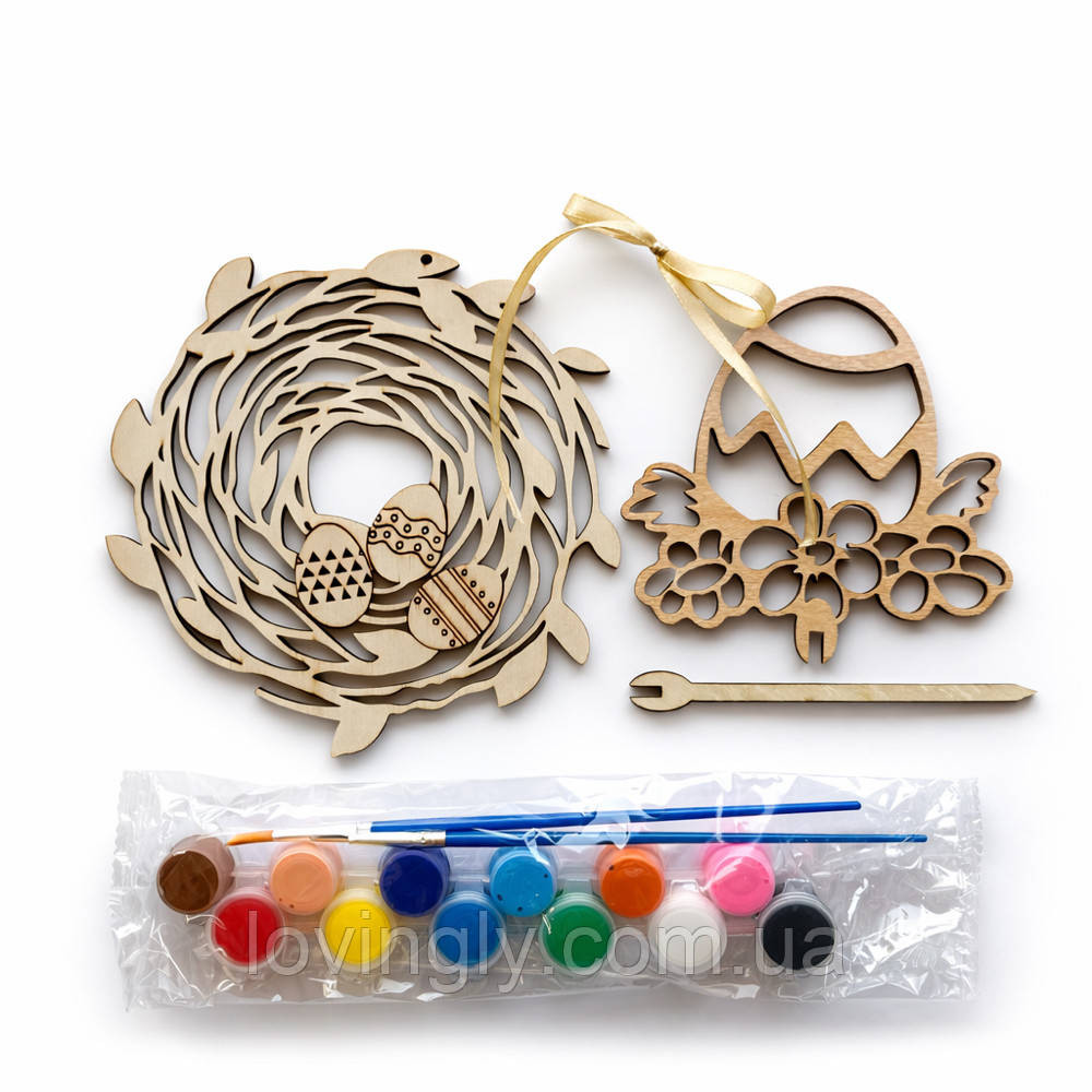 Набір для творчості на Великдень «Розфарбуй своє свято» - дерев’яний віночок 15 см,топер на ніжці, фарби Ірпінь - фото 7