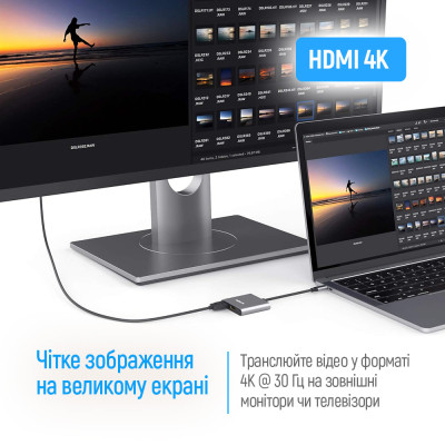 Концентратор ColorWay USB-C 3-in-1 USB 3.0 + HDMI 4K + USB-C PD100W (CW-HUB08) Вінниця - фото 3