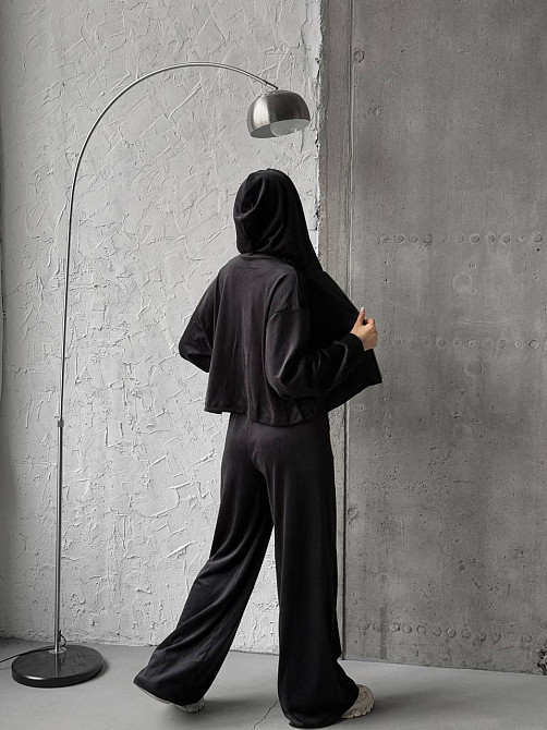 Женский прогулочный костюм двойка: кофта и штаны турецкий велюр Черный, 46/48 Одесса - изображение 10