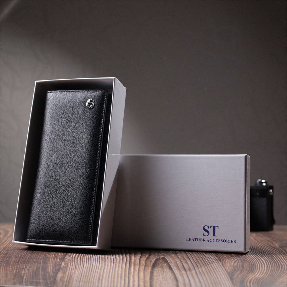 Добротне жіноче портмоне з кишенею для монет із натуральної шкіри Чорний (ST Leather) Київ - фото 4