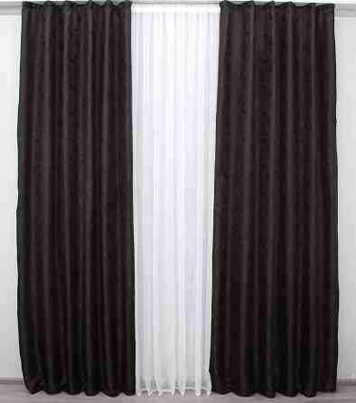 Комплект готових штор VR-Textil Жакард Мармур Al1 № 613ш Венге 150х270 см 2 шт (30-381) Київ