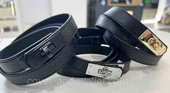 Модний жіночий ремінь чорного кольору з стильною пряжкою Kelly 20 мм Puos (шкіра) Київ