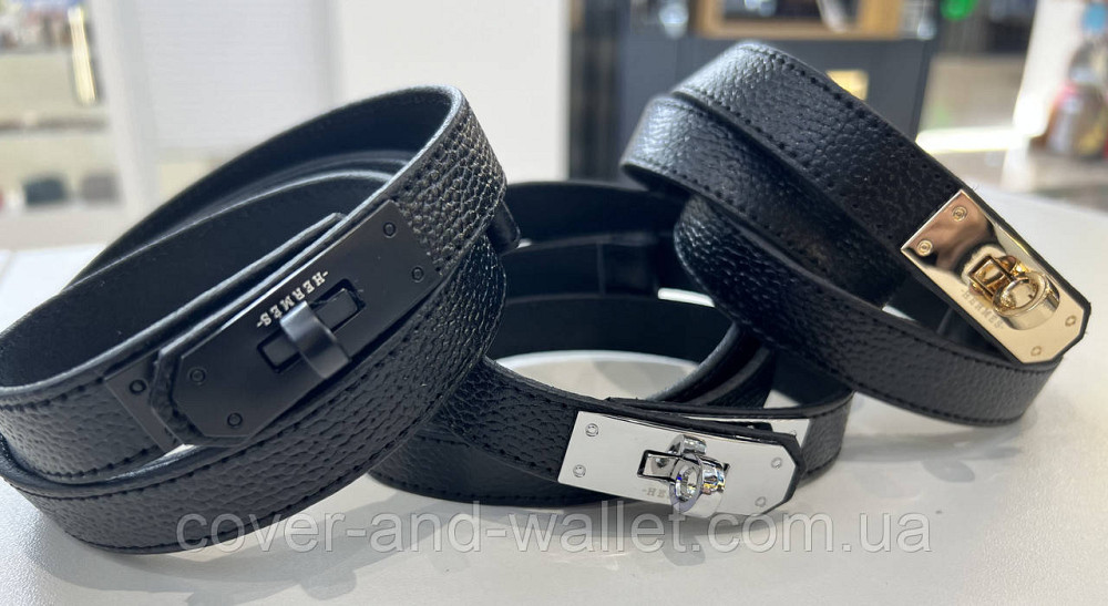 Модний жіночий ремінь чорного кольору з стильною пряжкою Kelly 20 мм Puos (шкіра) Київ - фото 1
