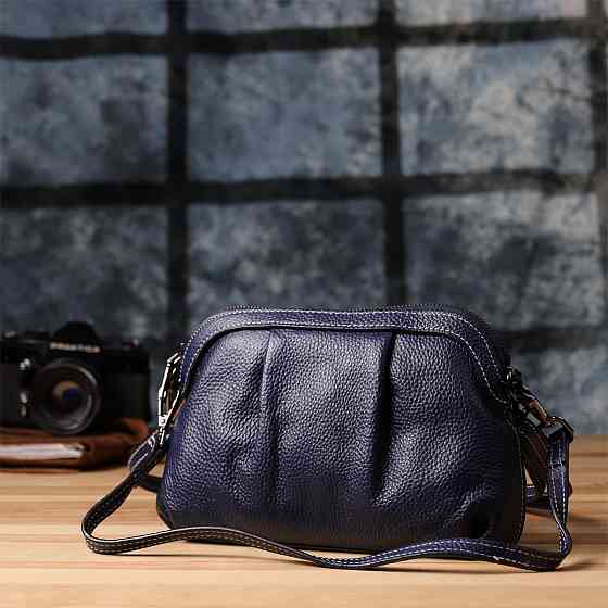 Женская кожаная сумка с эффектной драпировкой Синий (Vintage) Киев