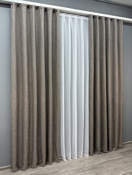 Комплект готових штор VR-Textil Льон Мішковина № 1769ш Сірий 125х270см 2 шт (39-018) Київ - фото 4