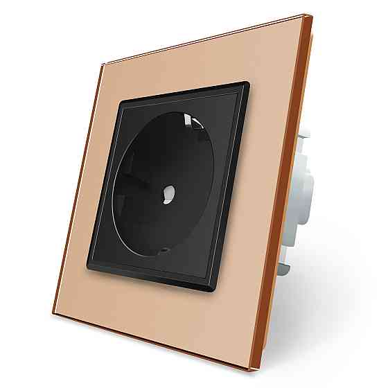 LIVOLO Електрична розетка з заземленням LIVOLO, чорна з золотою рамкою, шторки, скло, 250В 16А Коломия