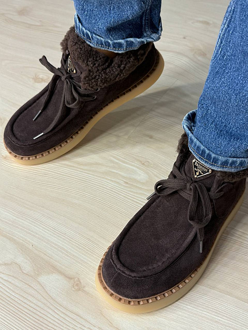 Ботинки женские Hengji 68-6 замшевые на меху с опушкой коричневые, 38, 24 см Киев - изображение 2