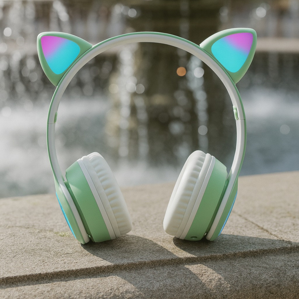Бездротові навушники з котячими вушками, VZV-23M, Зелені / Дитячі Bluetooth навушники з мікрофоном Київ - фото 1