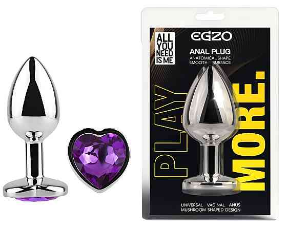 Анальна пробка з кристалом EGZO - Silver Heart Plug Purple size S Sex Aura Київ