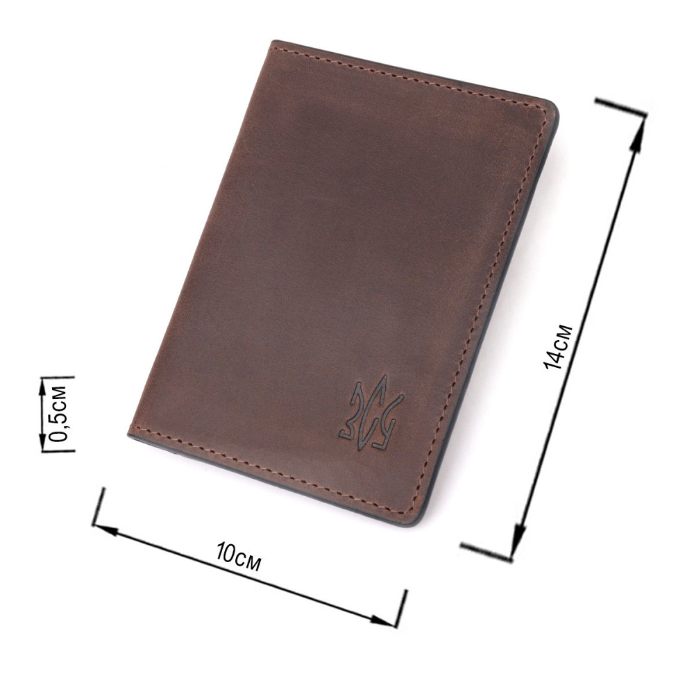 Надійна обкладинка з вінтажної шкіри на військовий квиток Тризуб ЗСУ GRANDE PELLE 16752 Коричнева Київ - фото 3