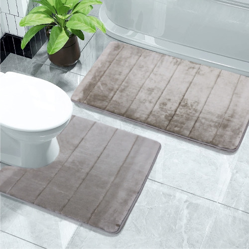Набір 2 килимки для ванної Aquarius з ефектом пам'яті 50х80 см, U-подібний 50х50 см Темно-Бежевий в смужку Буча - фото 8