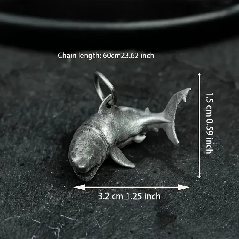 Кулон «Акула» 3,2×1,5 см на цепочке 60 см — темное серебро, морская тематика, унисекс Киев - изображение 5