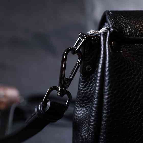 Жіноча шкіряна сумка із трикутним клапаном Vintage 22254 Чорна Київ