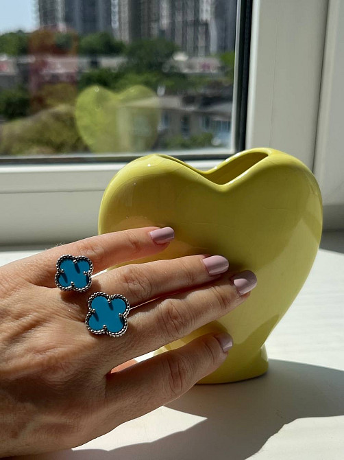 Кольцо Van Cleef посеребрение / кольцо летнее голубое Одесса - изображение 3
