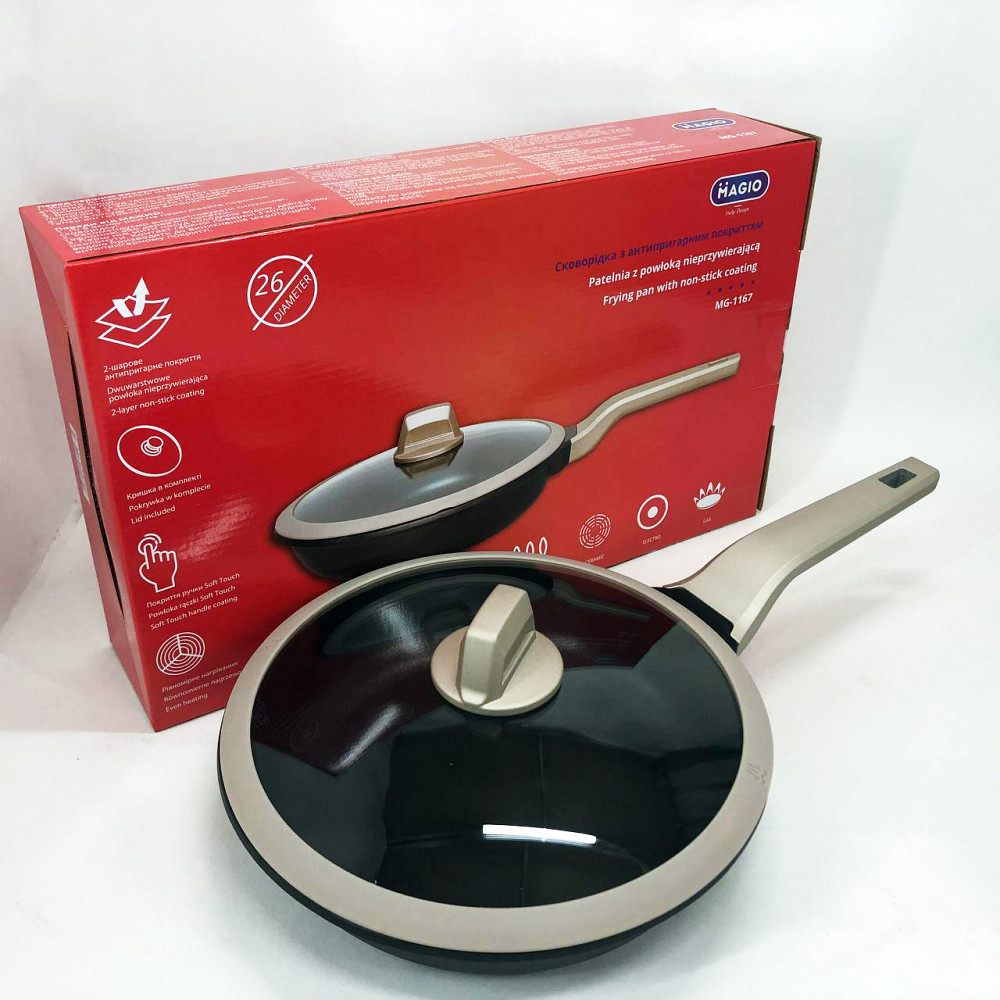 Сковорода для повара Magio MG-1167 26 см, Сковорода для любителей готовить с ручкой алюминий WK-24 Львов - изображение 16
