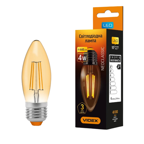 Лампа C37 4W E27 2200К 220V Filament A LED Videx Житомир