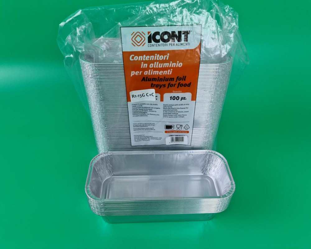 Контейнер из пищевой алюминиевой фольги прямоугольный 800мл R1-15G (R60G) 100шт в упаковки (1 пачка) Харьков - изображение 1