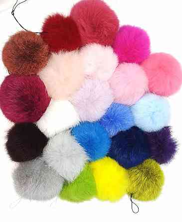 Помпони на дитячу шапку з натурального хутра кролика 7-8 см Блакитний Харків