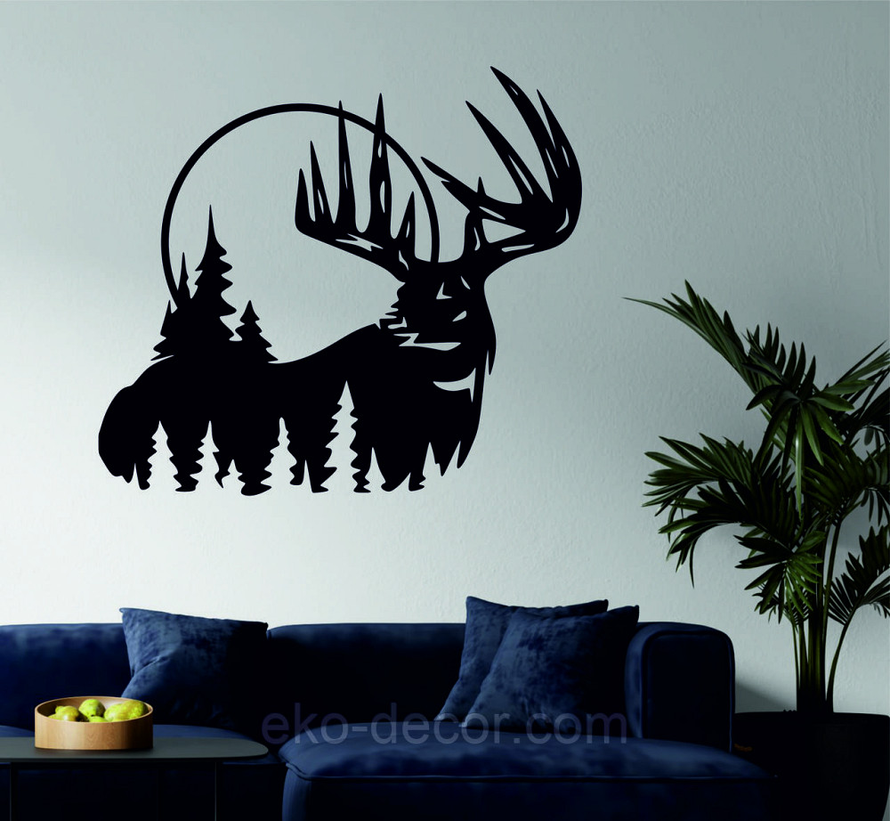 Декоративное настенное Панно «Олень» Декор на стену 70*63 см., Черный Киев - изображение 1