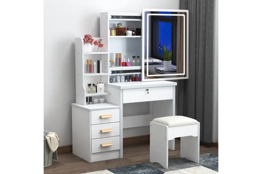 Стол для макияжа с LED зеркалом и пуфом STL-MD 84 белый Коломия - фото 2