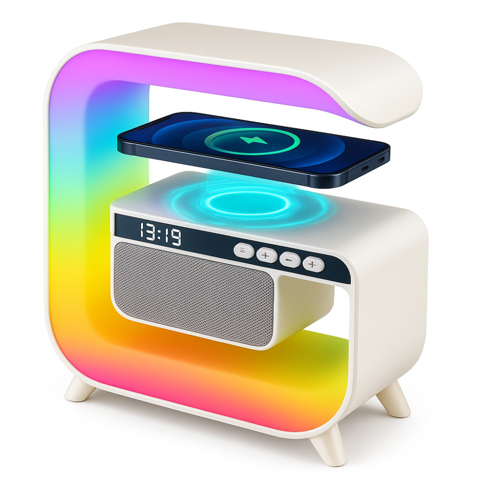 Нічник бездротовий з акумулятором RGB G3, Нічник з функцією бездротової зарядки, Будильник SY-54 Київ - фото 9
