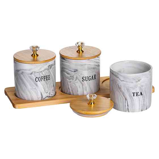 Yiwu Набір порцелянових банок для сипучіх на підставці 3 шт. по 250 (мл) для чаю кави цукру Сір Коломыя