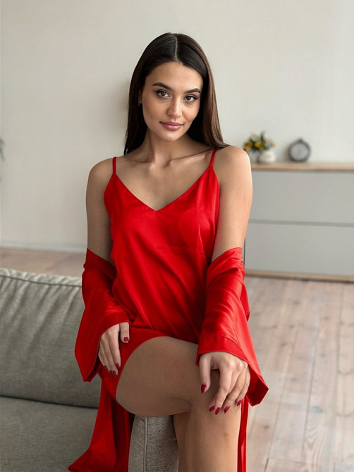 Жіноча нічна сорочка шовкова Червоний 3XL/4XL Харків - фото 6