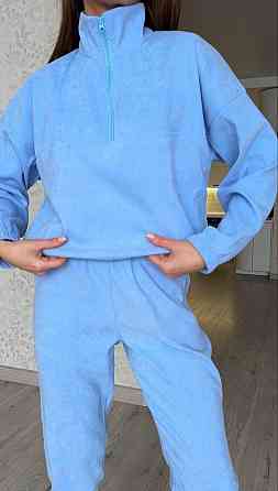 Женский прогулочный спортивный костюм двойка: кофта и штаны микровельвет Голубой, 46/48 Одесса
