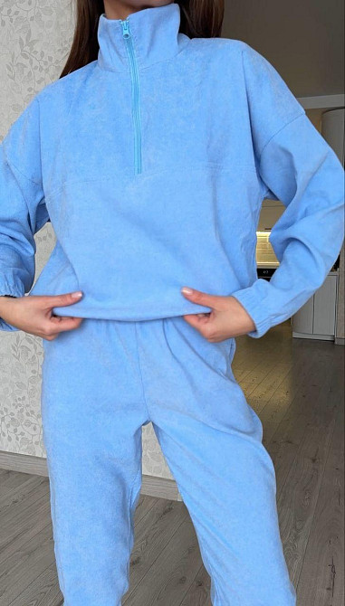 Женский прогулочный спортивный костюм двойка: кофта и штаны микровельвет Голубой, 46/48 Одесса - изображение 2