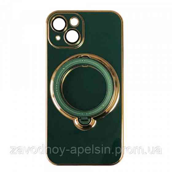 Iphone 15 Чехол магнит Подставка Bling (зеленый + золото) Одесса